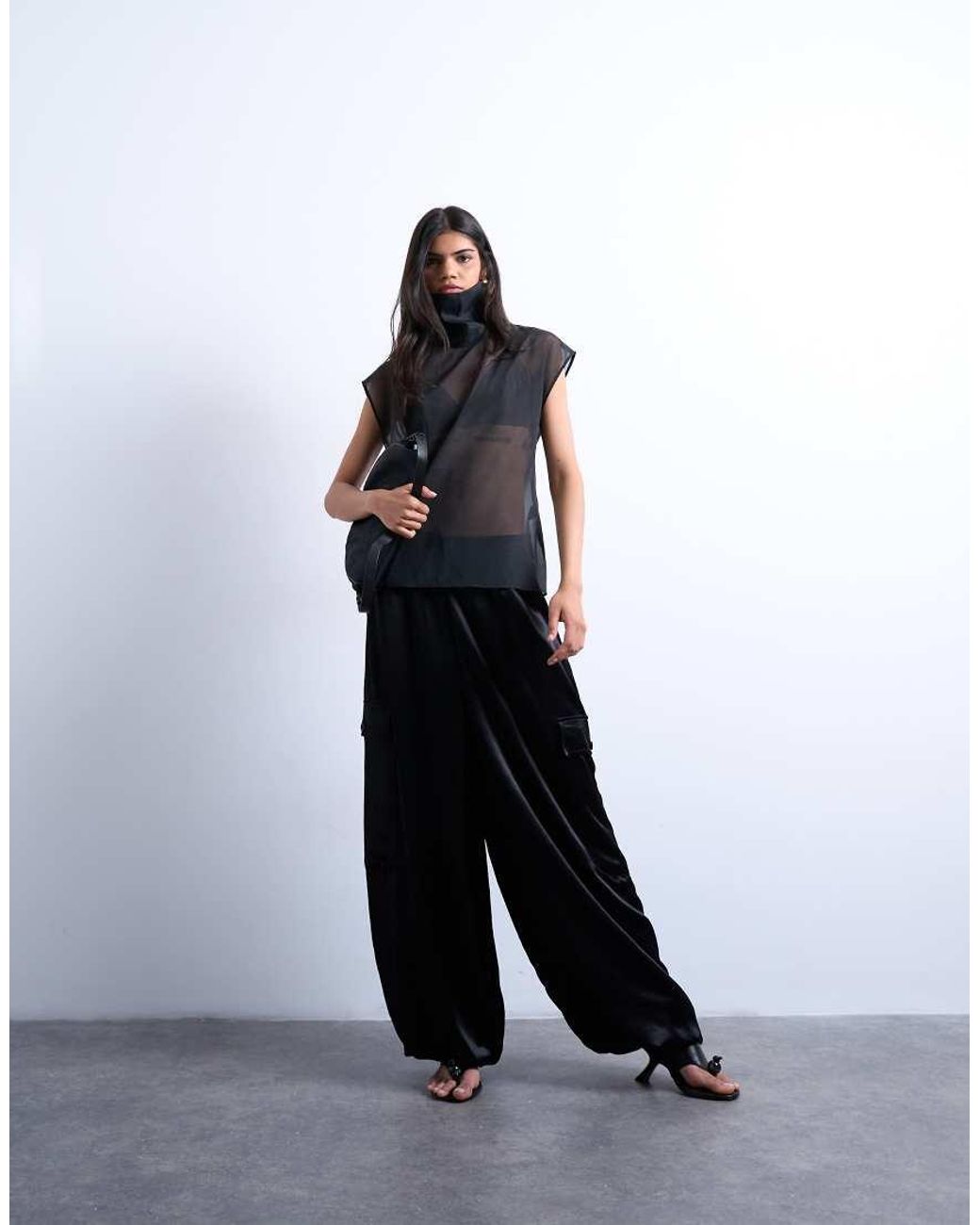 TOPSHOP Black Funnel Neck Sheer Organza Top