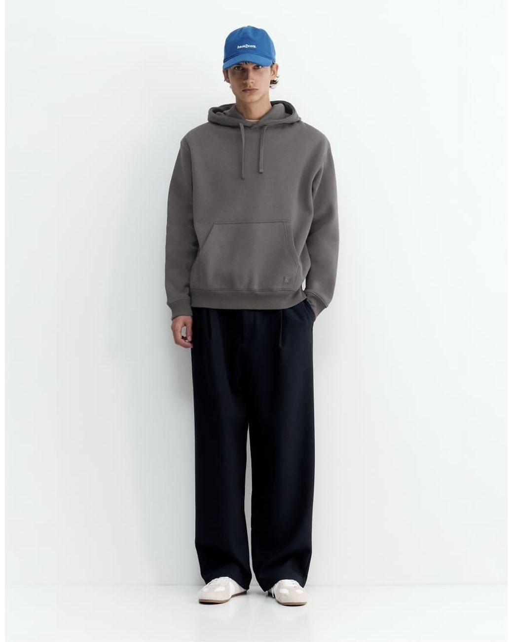 Pull&Bear Gray Basic Hooded Sweatshirt for men