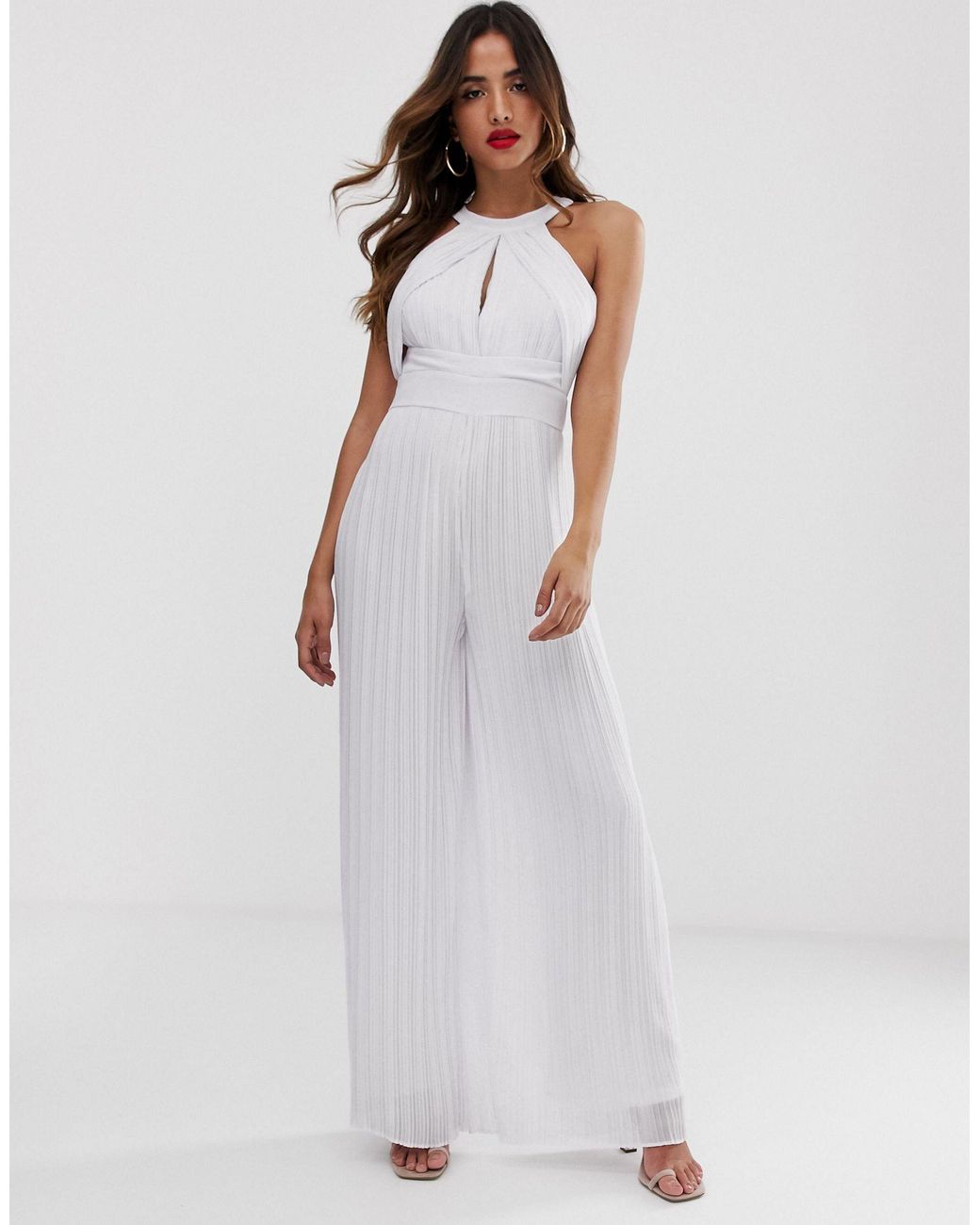 pleated high neck jumpsuit