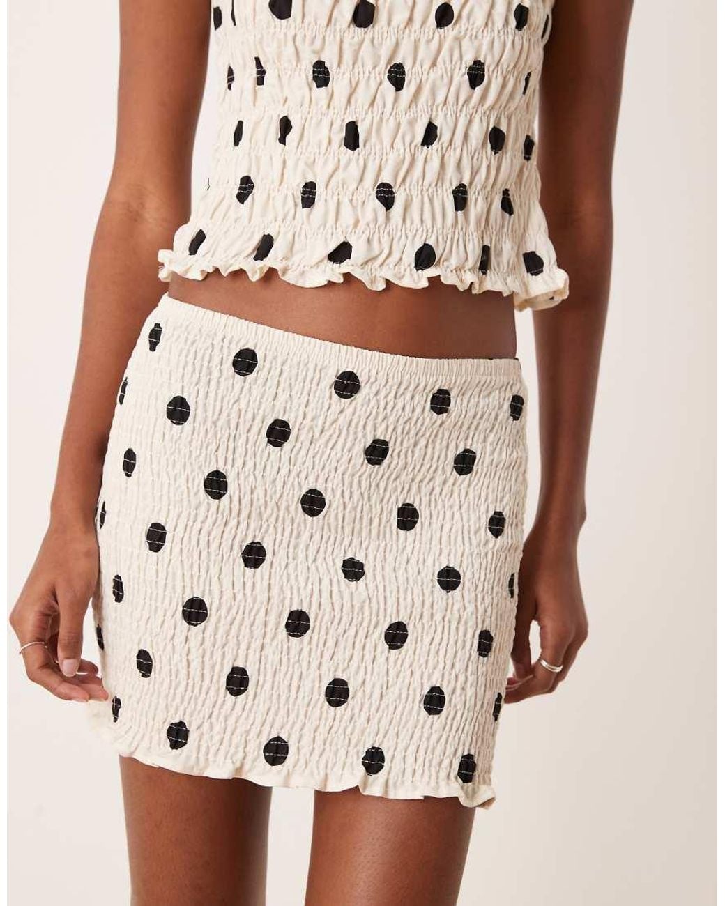 ASOS Natural Linen Blend Shirred Mini Skirt