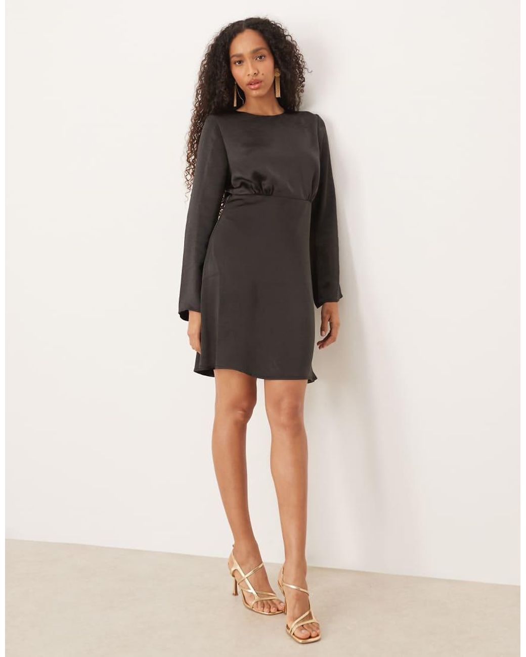Y.A.S Black Open Back Satin Mini Dress
