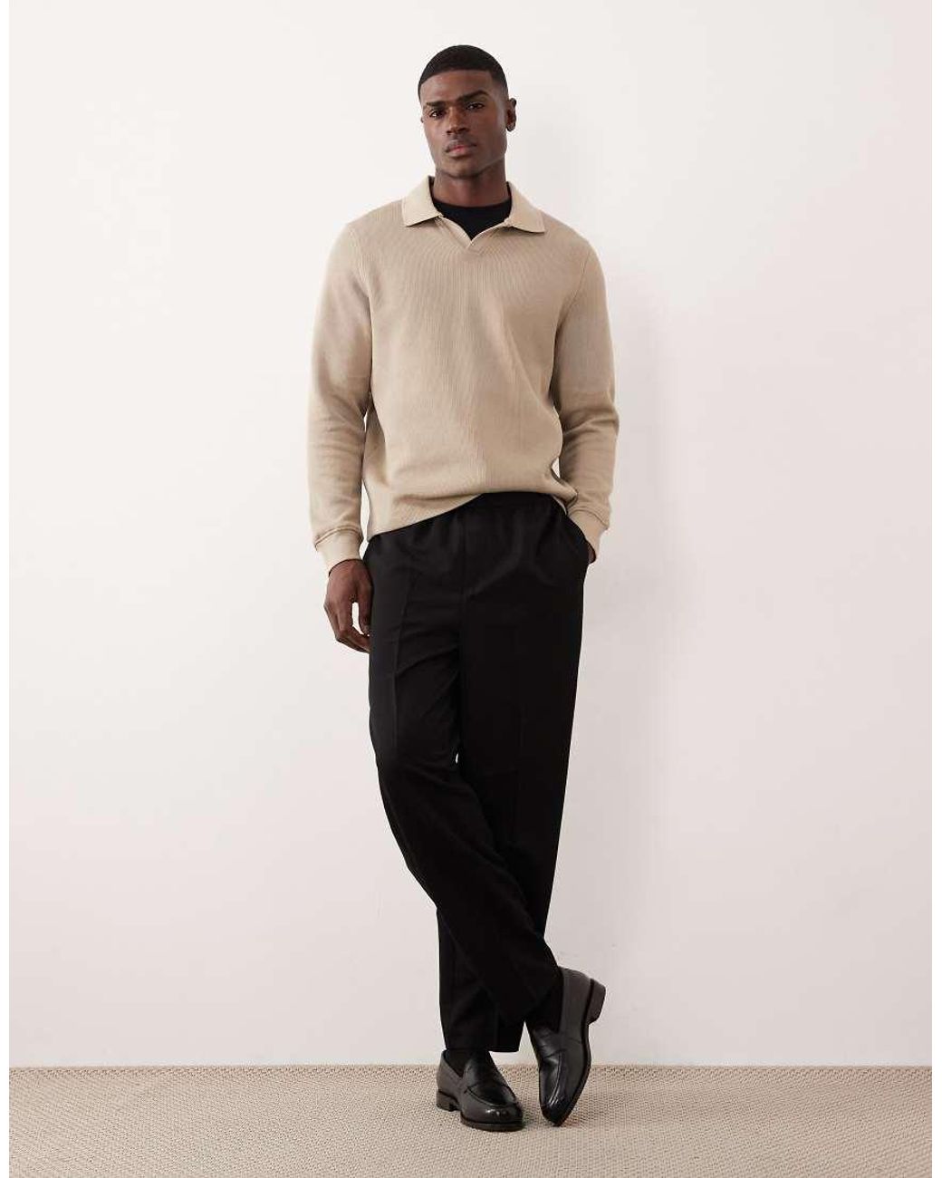 ASOS Natural Ribbed Polo Sweatshirt for men