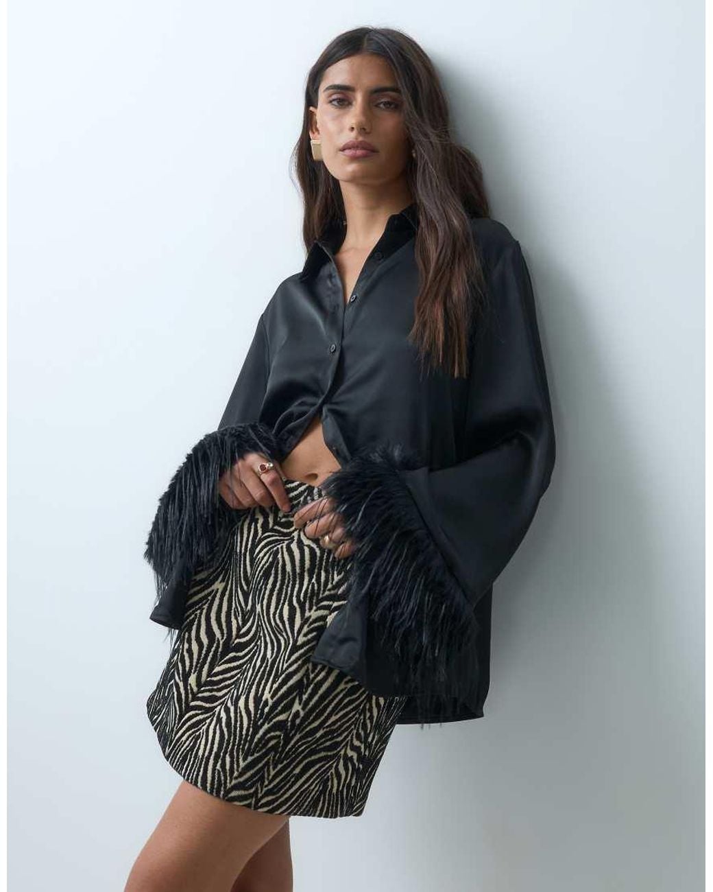 Gina Tricot Blue Oversized Satin Fluffy Shirt