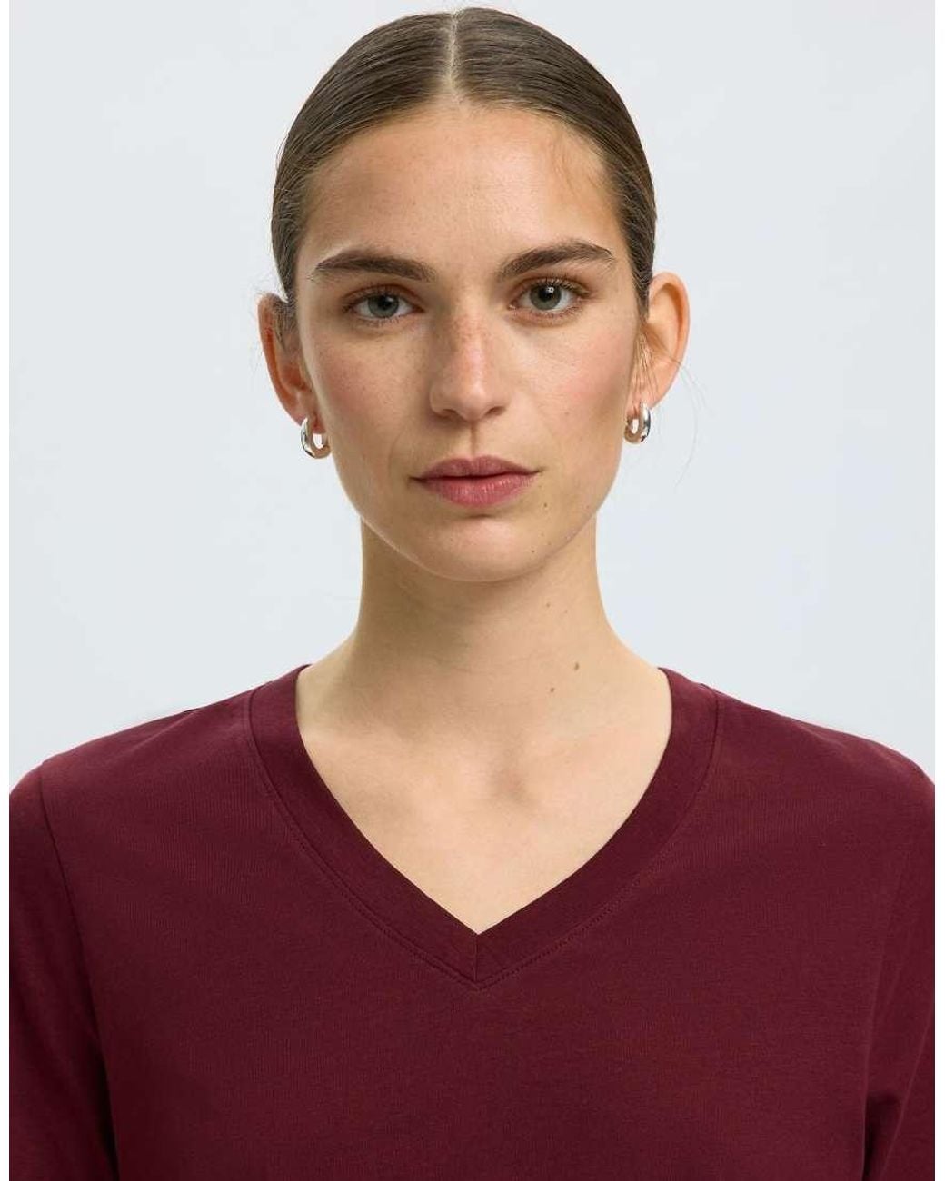 SELECTED Red Essential V-Neck Short Sleeve T-Shirt