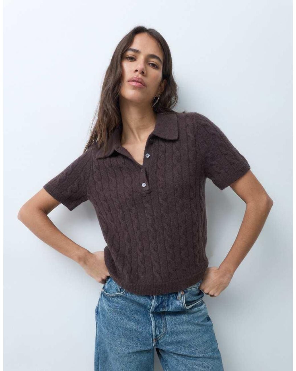 Abercrombie & Fitch Gray Short Sleeve Cable Knit Polo