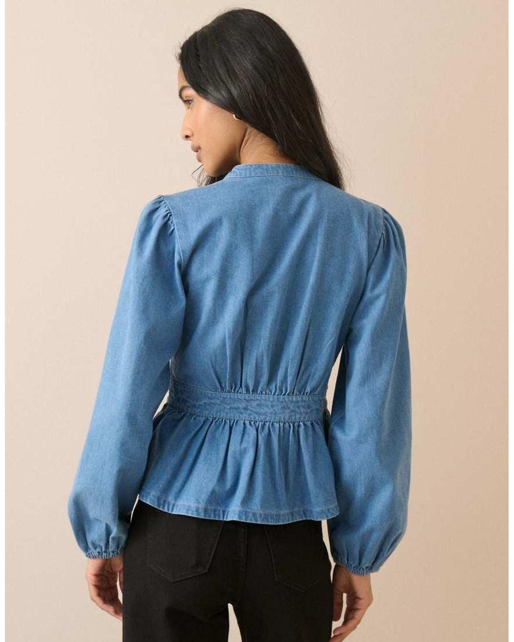 Nobody's Child Blue Pintuck Denim Blouse