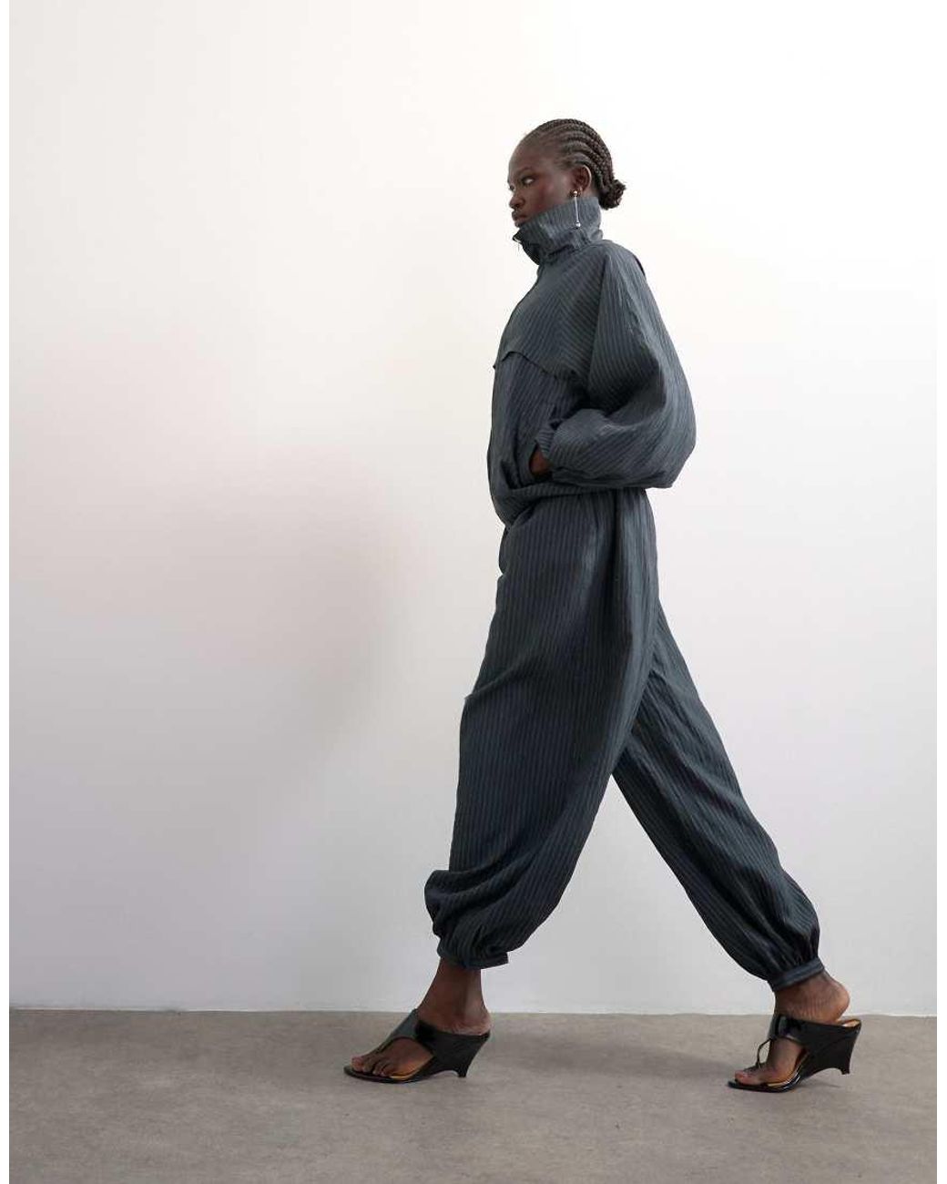 TOPSHOP Blue Co Ord Modal Stripe Bubble Hem Trouser