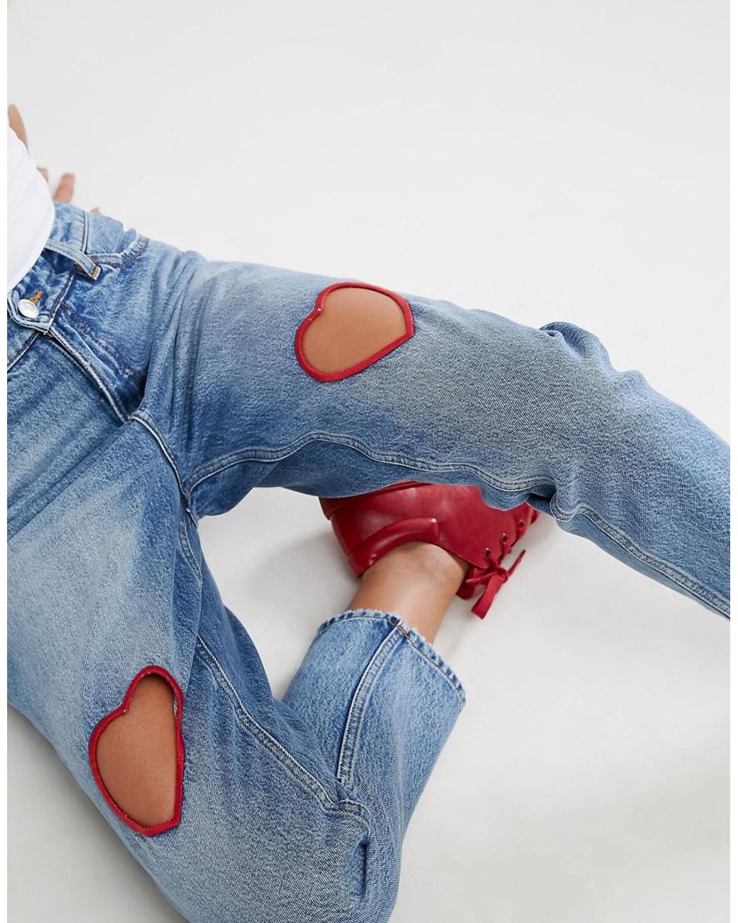 Monki Cut Out Heart Jeans in Blue | Lyst