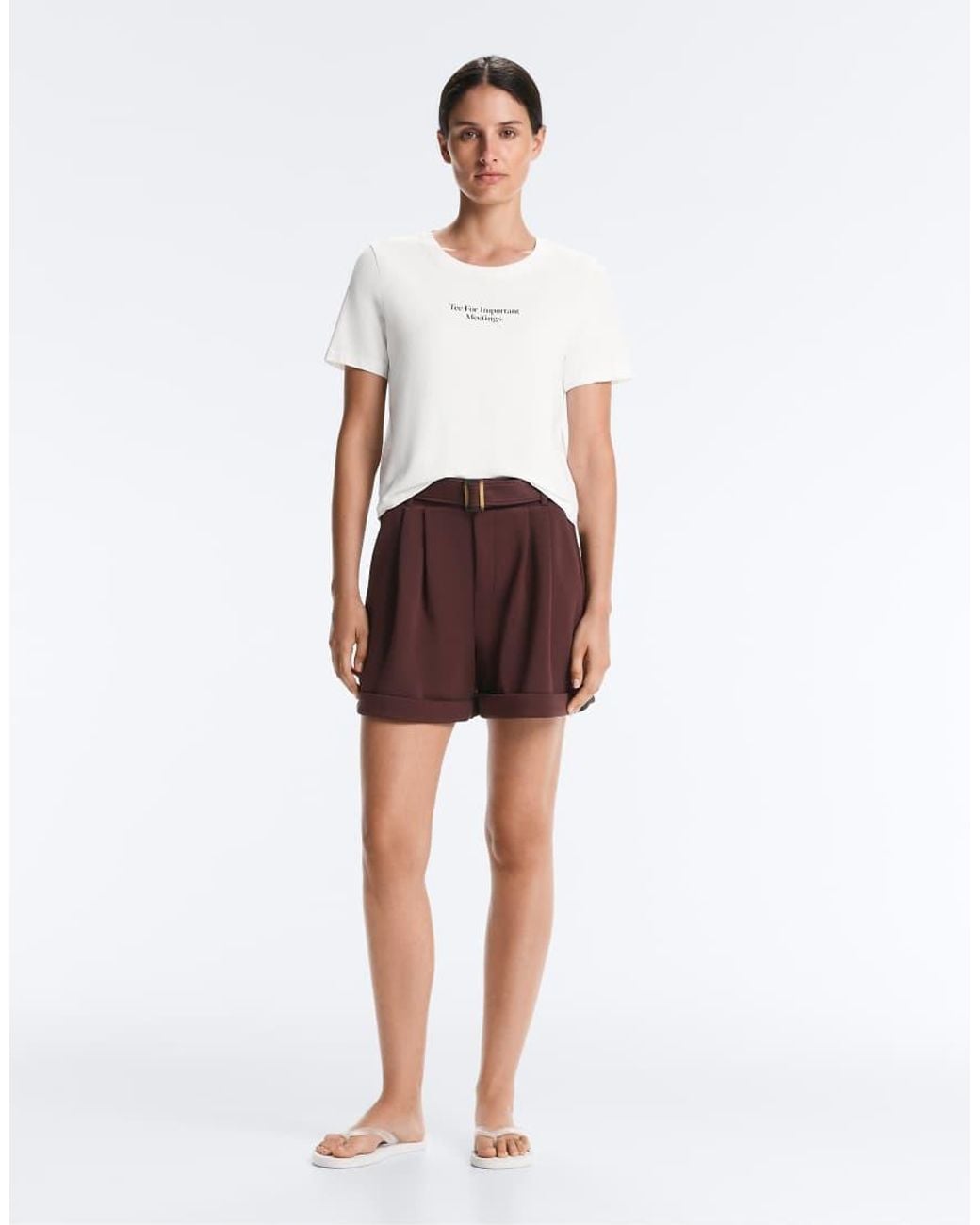 Oysho White Cotton Piqué Belted Shorts