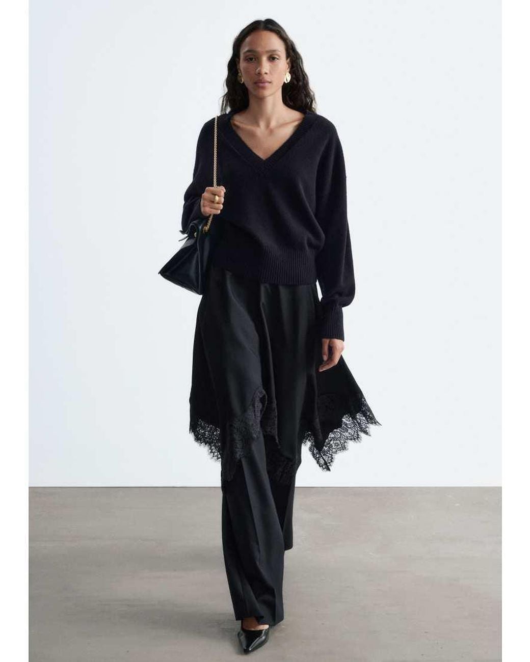 & Other Stories Blue Cropped Long Sleeve V Neck Knit Sweater