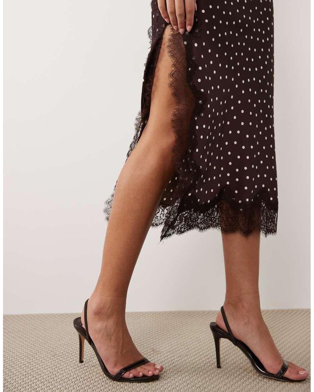 Forever New Natural Lace Trim Satin Midi Dress