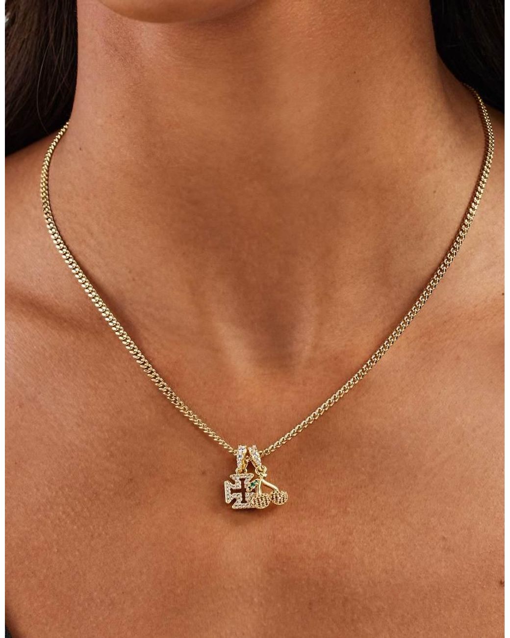 CERNUCCI Metallic Micro Iced Cross & Cherry 10Mm Necklace