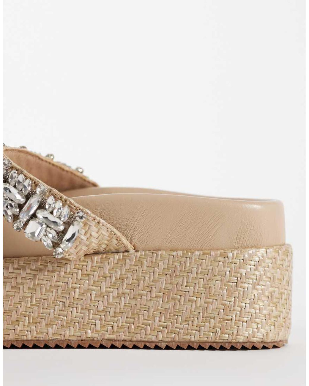 Public Desire White Darcy Paltform Raffia Sandals With Embellished Straps
