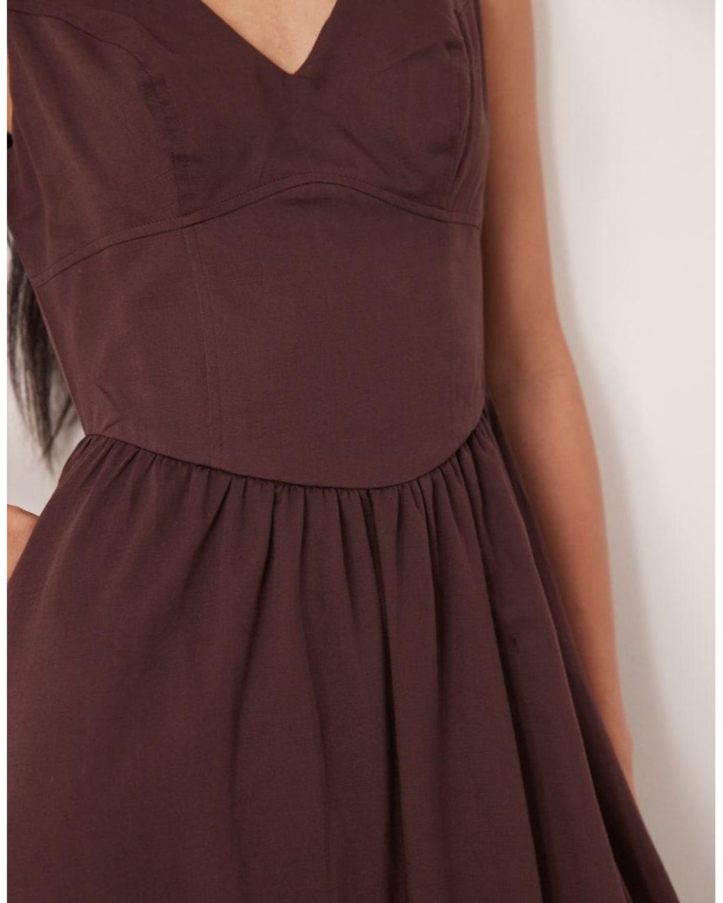 ASOS Brown Waisted V Neck Maxi Dress With Seaming Details