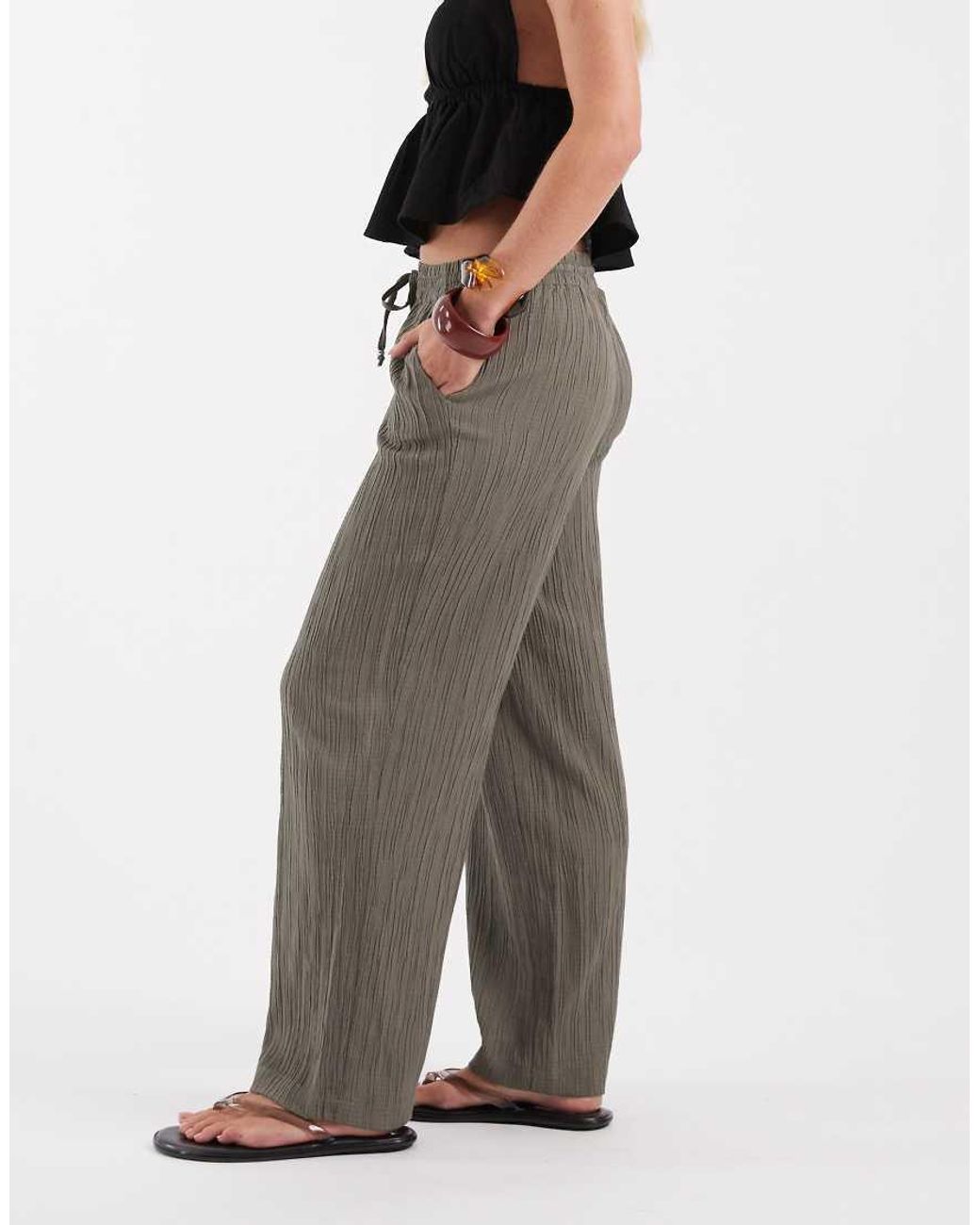 Only Petite Green Wide Leg Textured Trousers