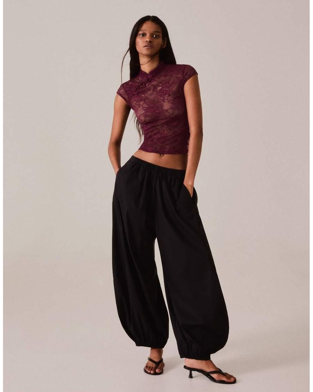 Bershka Red Lace Top With Clasp