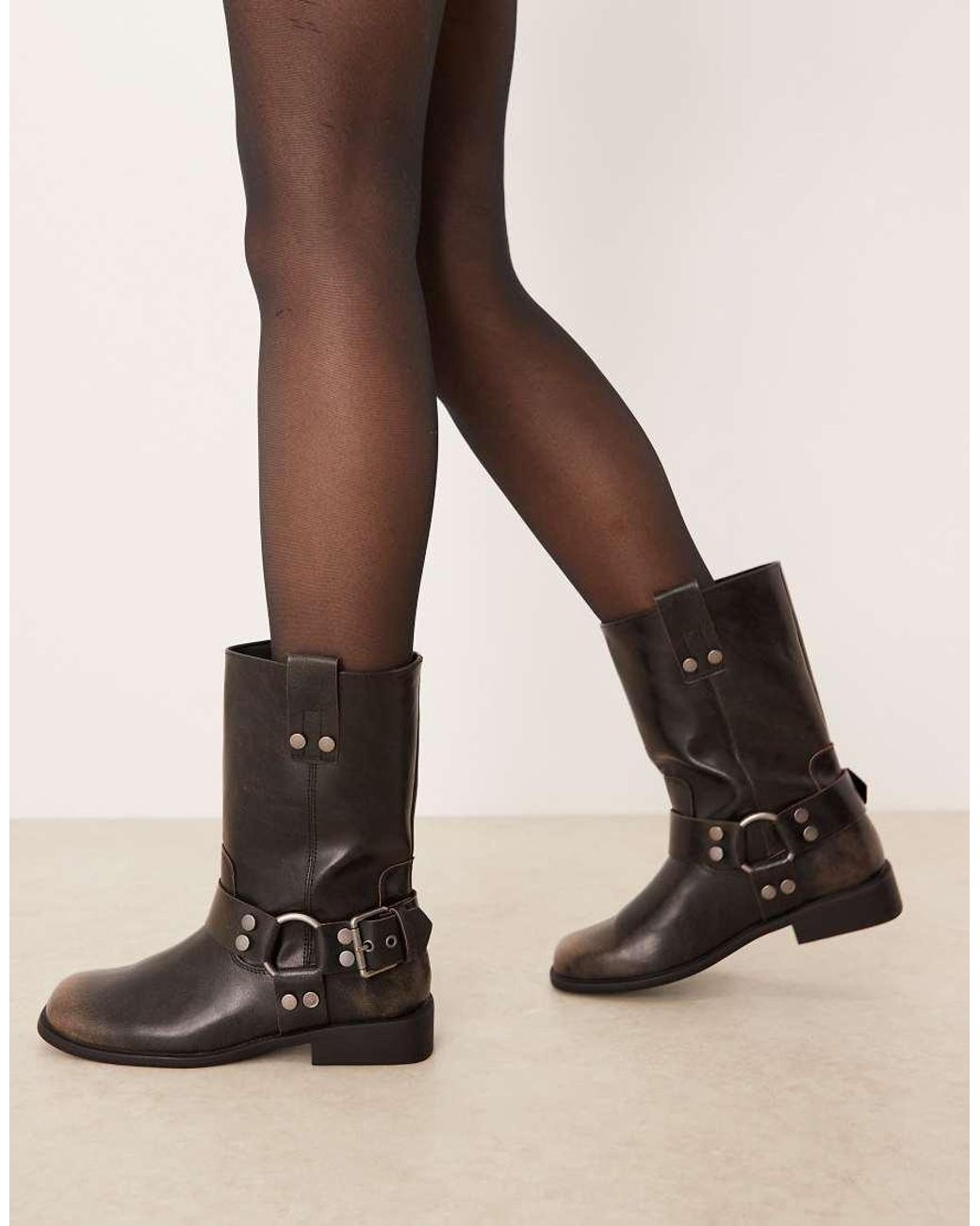 ASOS Black Wide Fit Arley Flat Biker Boots