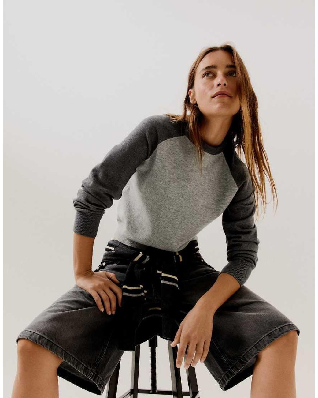Bershka Brown Round Neck Raglan Jumper