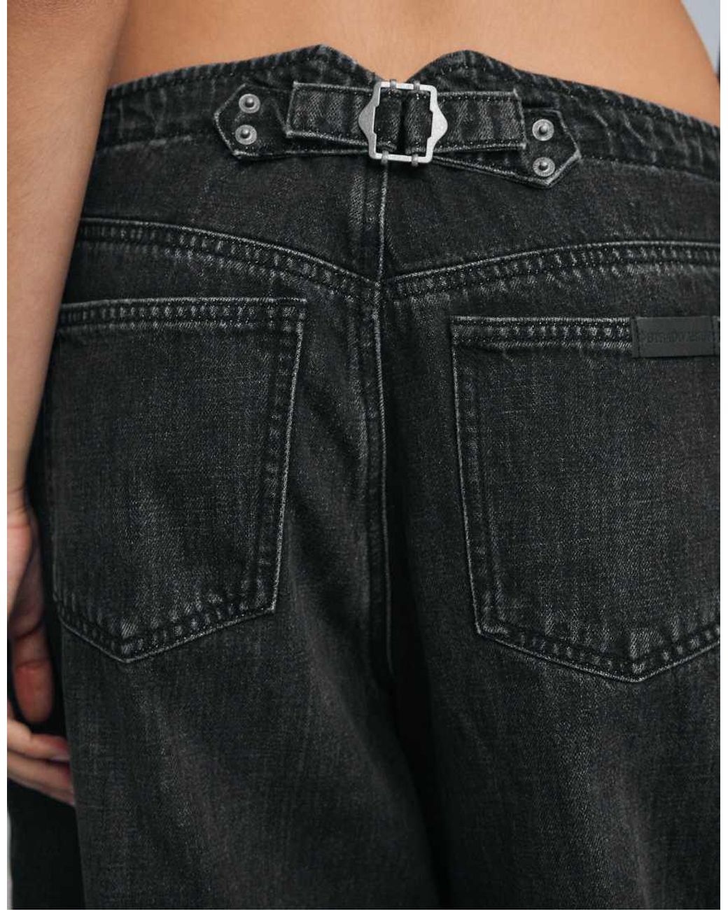 Stradivarius Gray Adjustable Waist Barrel Jeans