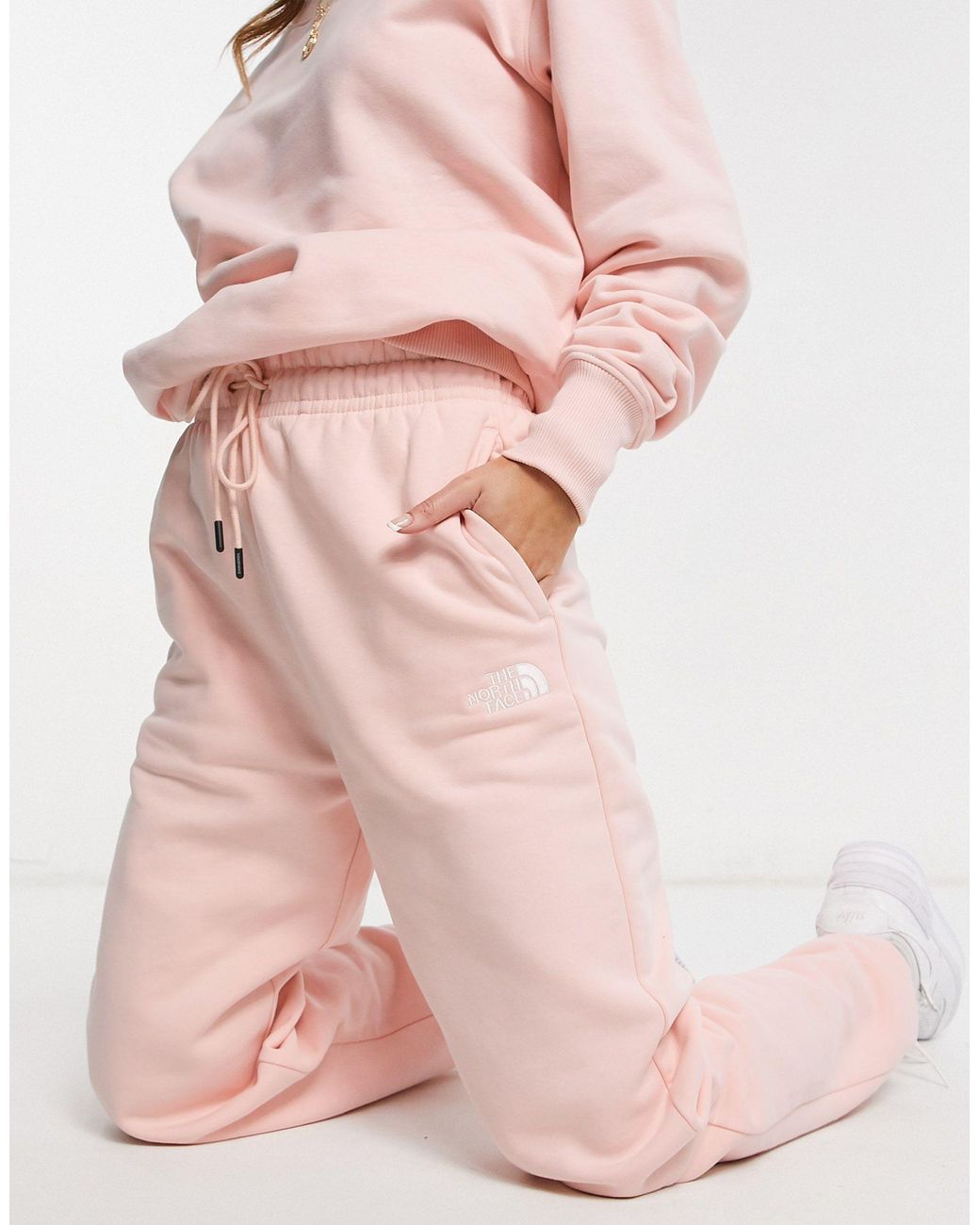 The North Face Oversized Essential joggers in Pink | Lyst