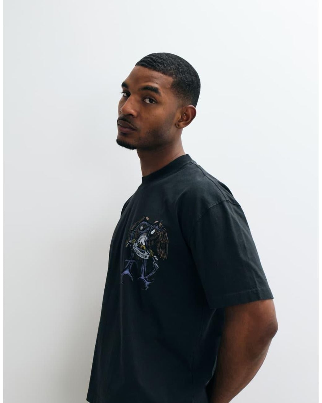 AllSaints Black Raptour Short Sleeve Graphic Logo T-Shirt With Back Print for men