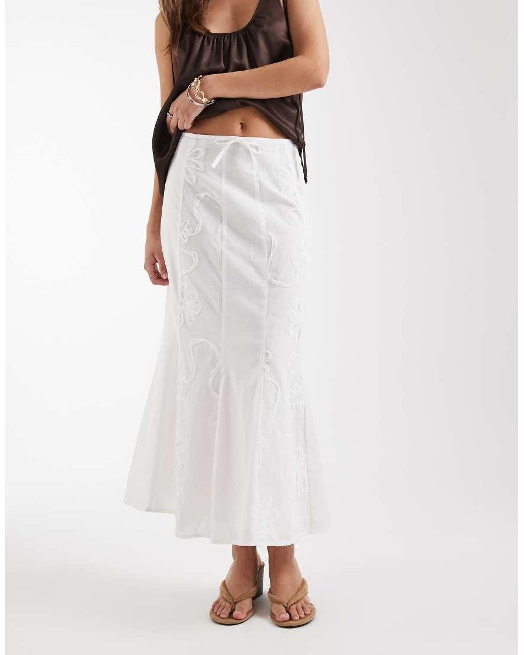 laagam White Lila Mid Rise Flare Midaxi Boho Skirt