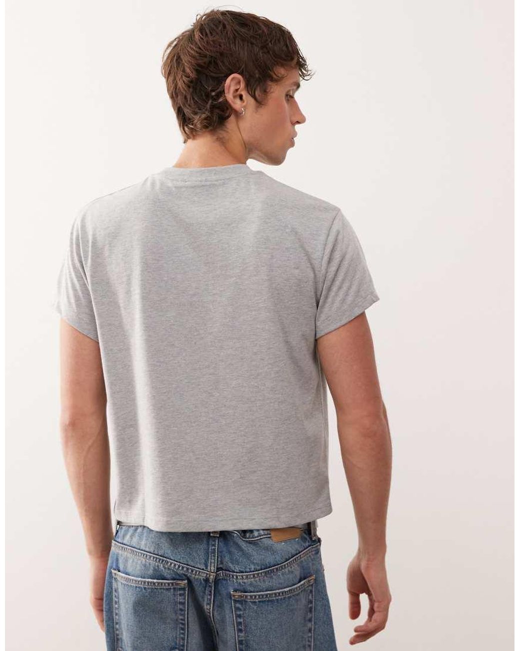 Reclaimed Vintage Gray Slim Boxy Oversized Boxy Oversized Tee With Branded Graphic for men