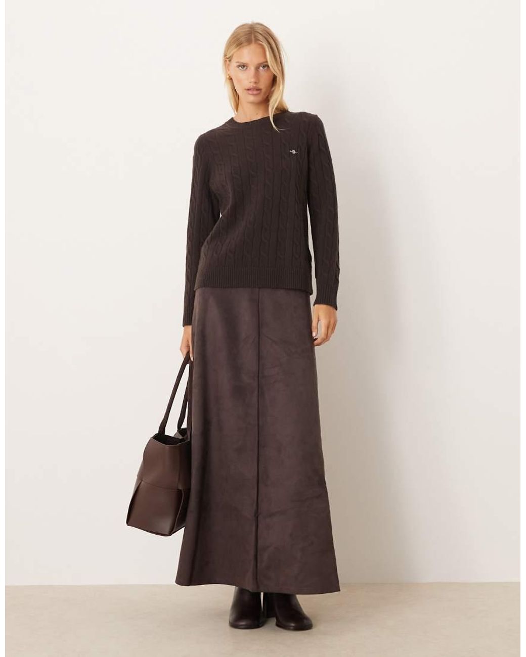 Gant Brown Pure Lambswool Cable Knit Jumper