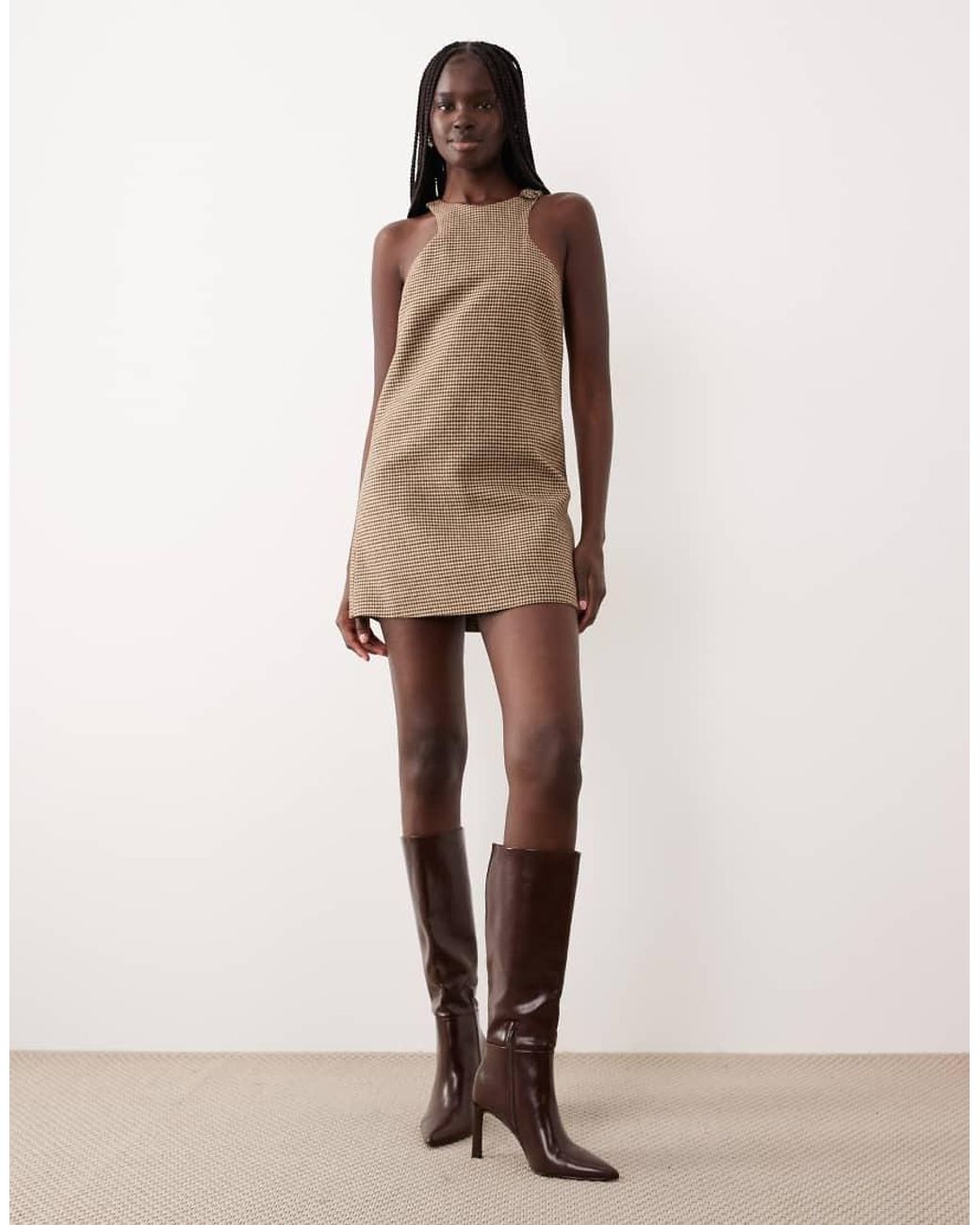 Mango Brown Sleeveless Tailored Mini Dress
