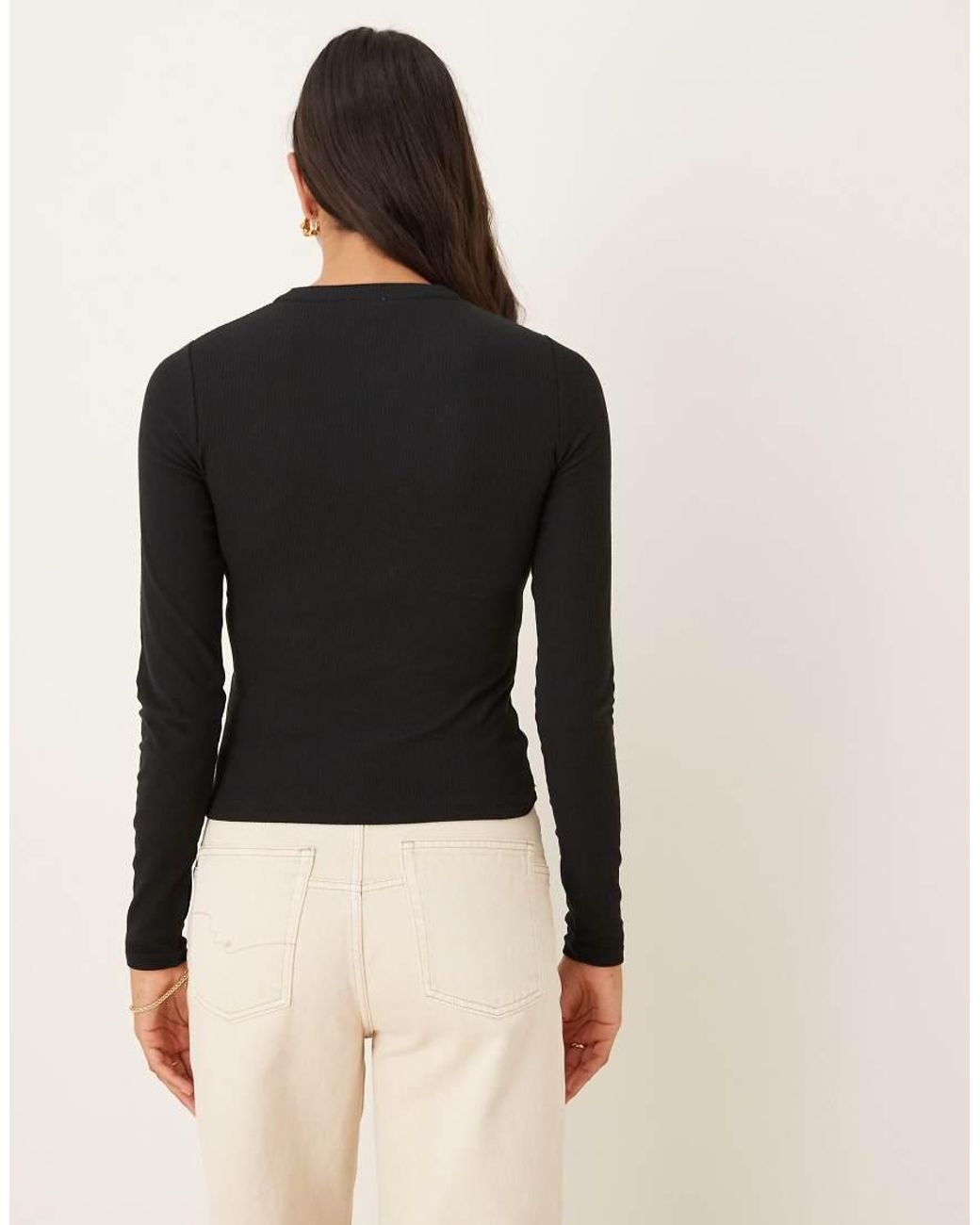 Cotton On Black Ryan Henley Long Sleeve