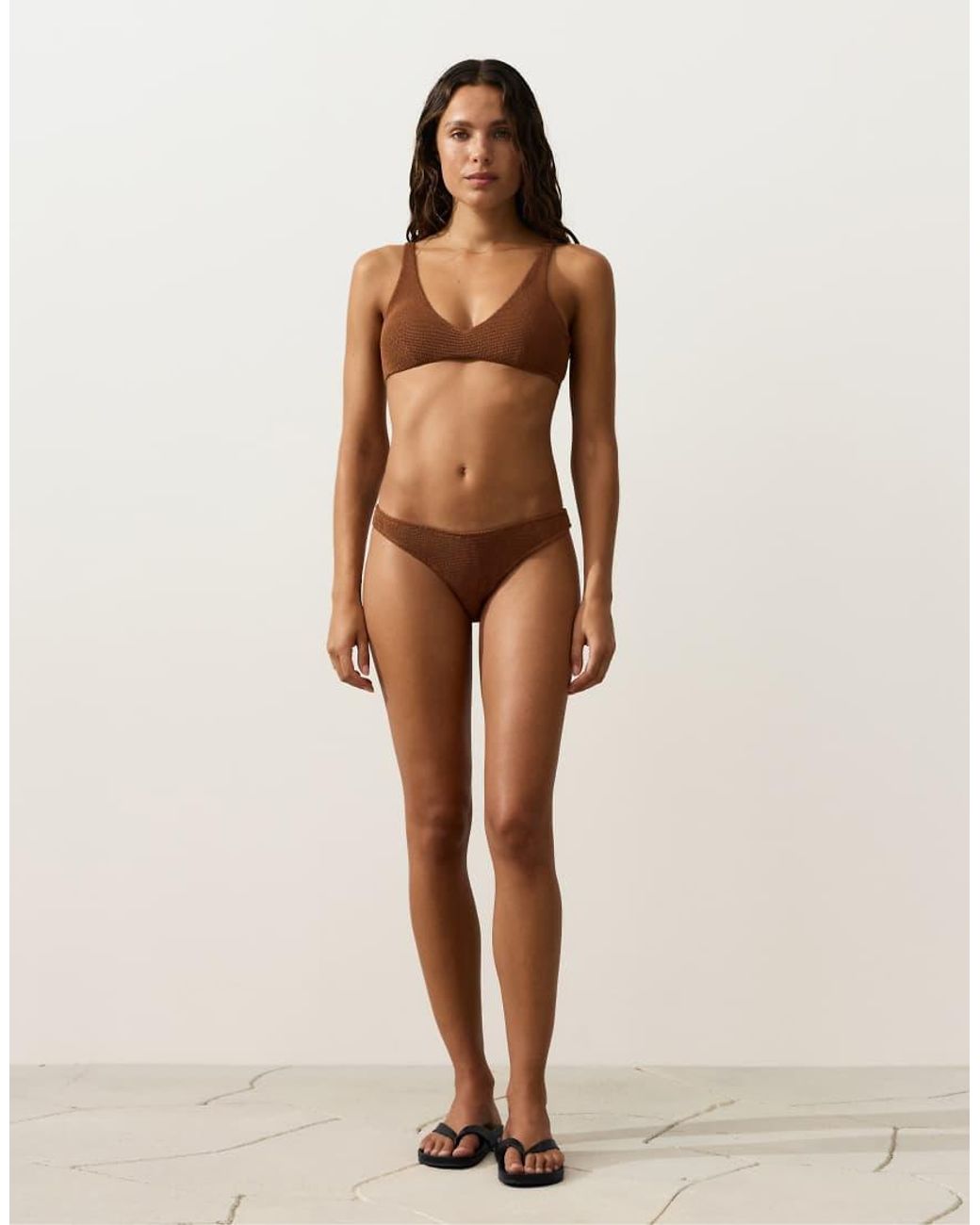 Oysho Brown Medium-Coverage U-Cut Crinkle Bikini Briefs