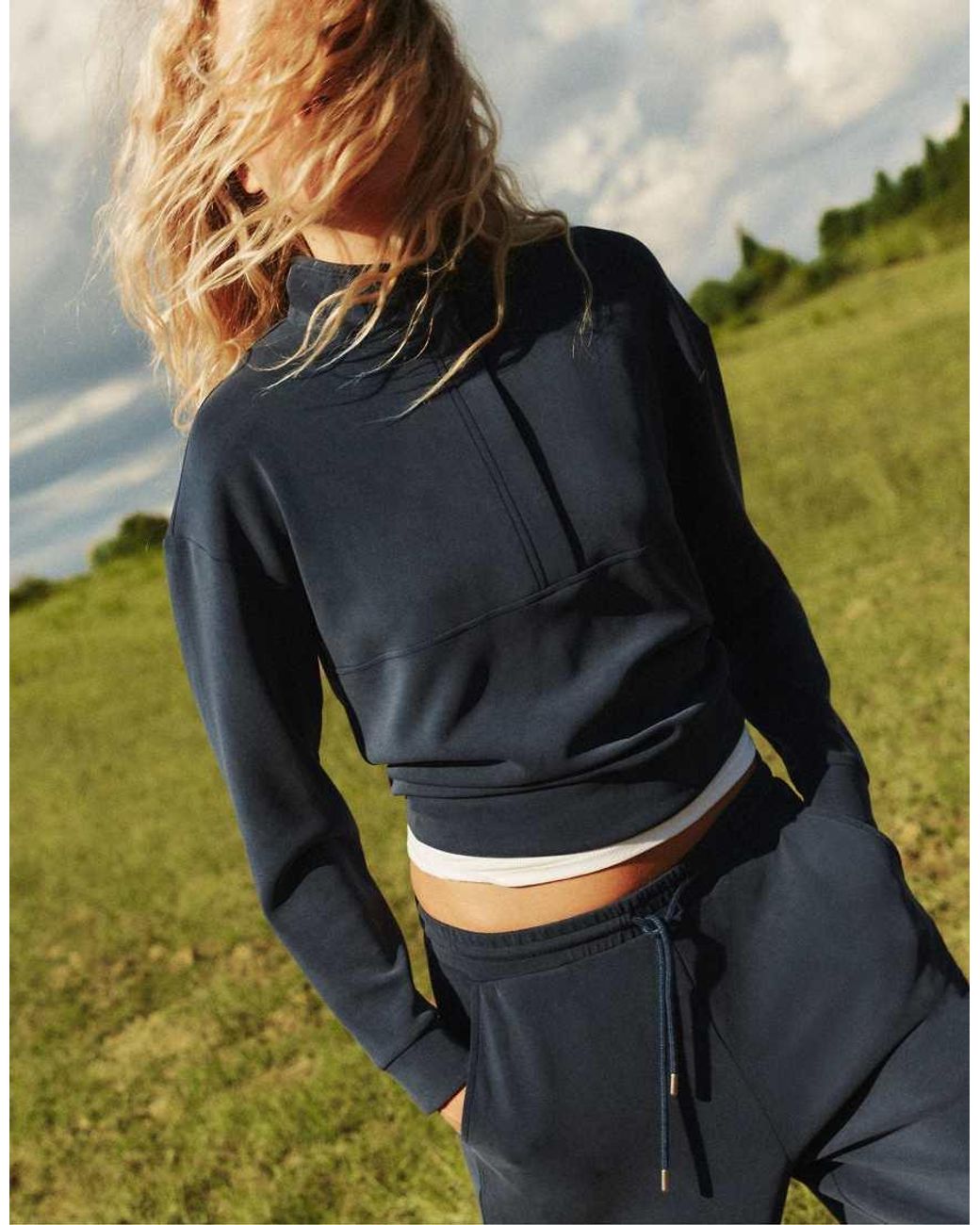 Stradivarius Blue Soft-Touch Sweatshirt With Zip