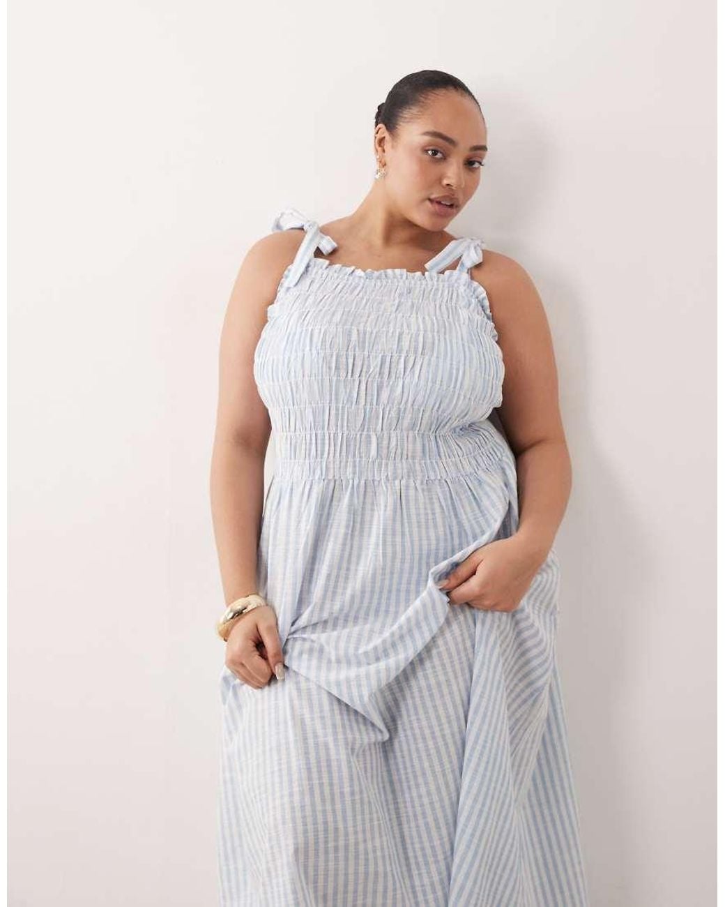 Esmee Curve Purple Tie Strap Shirred Maxi Beach Dress