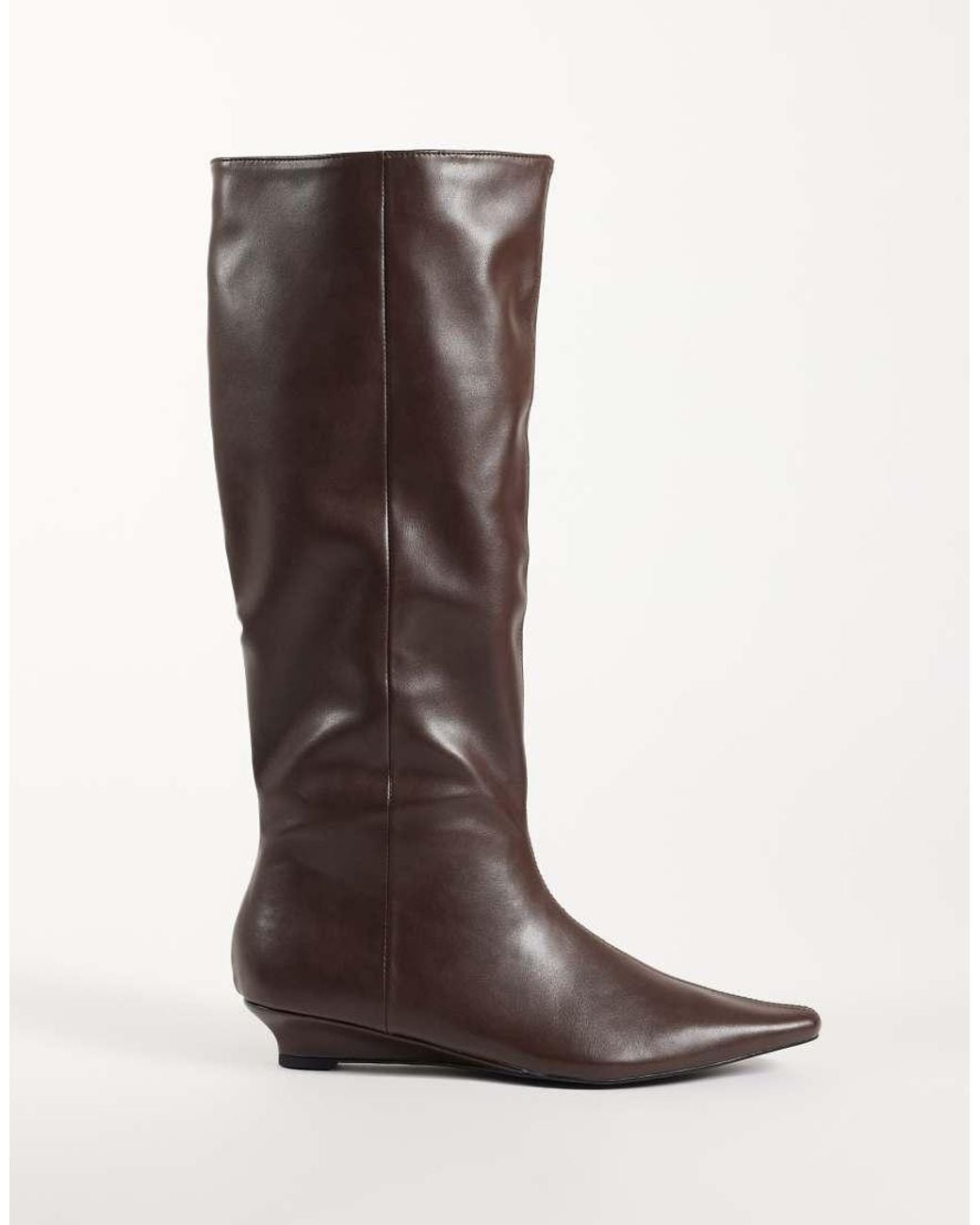 Public Desire Brown Pia Low Wedge Knee Boots