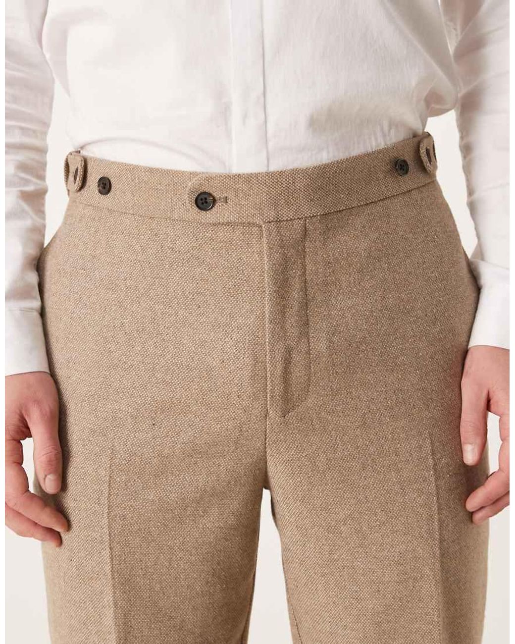 ASOS Natural Tailored Tapered Trousers With Wool Blend for men