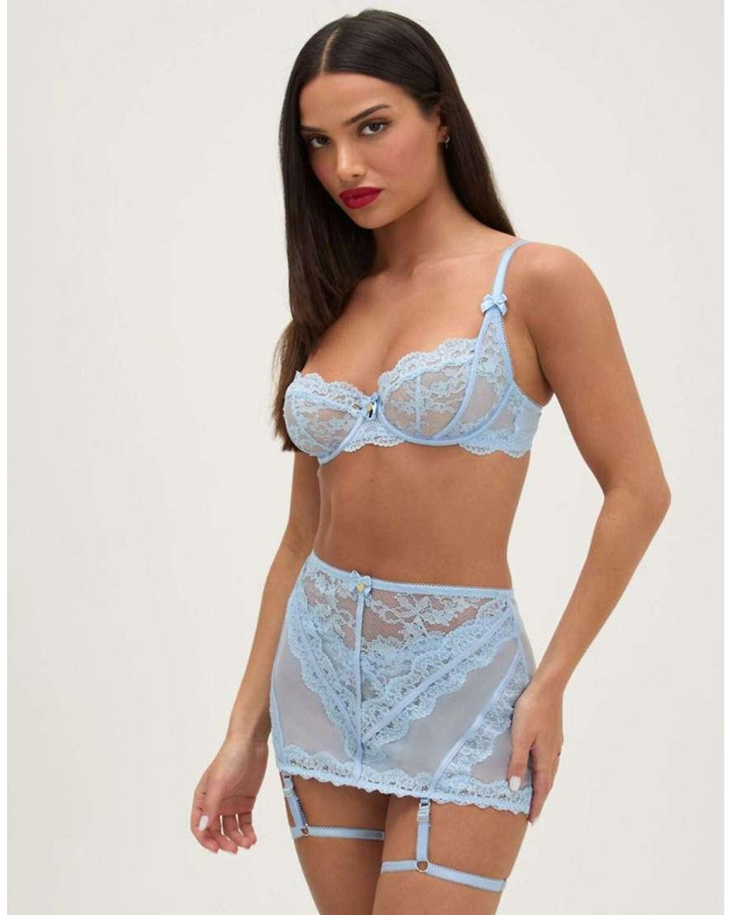Boux Avenue Blue Veronique Lace Skirt Suspender Belt Adjustable Leg Harness