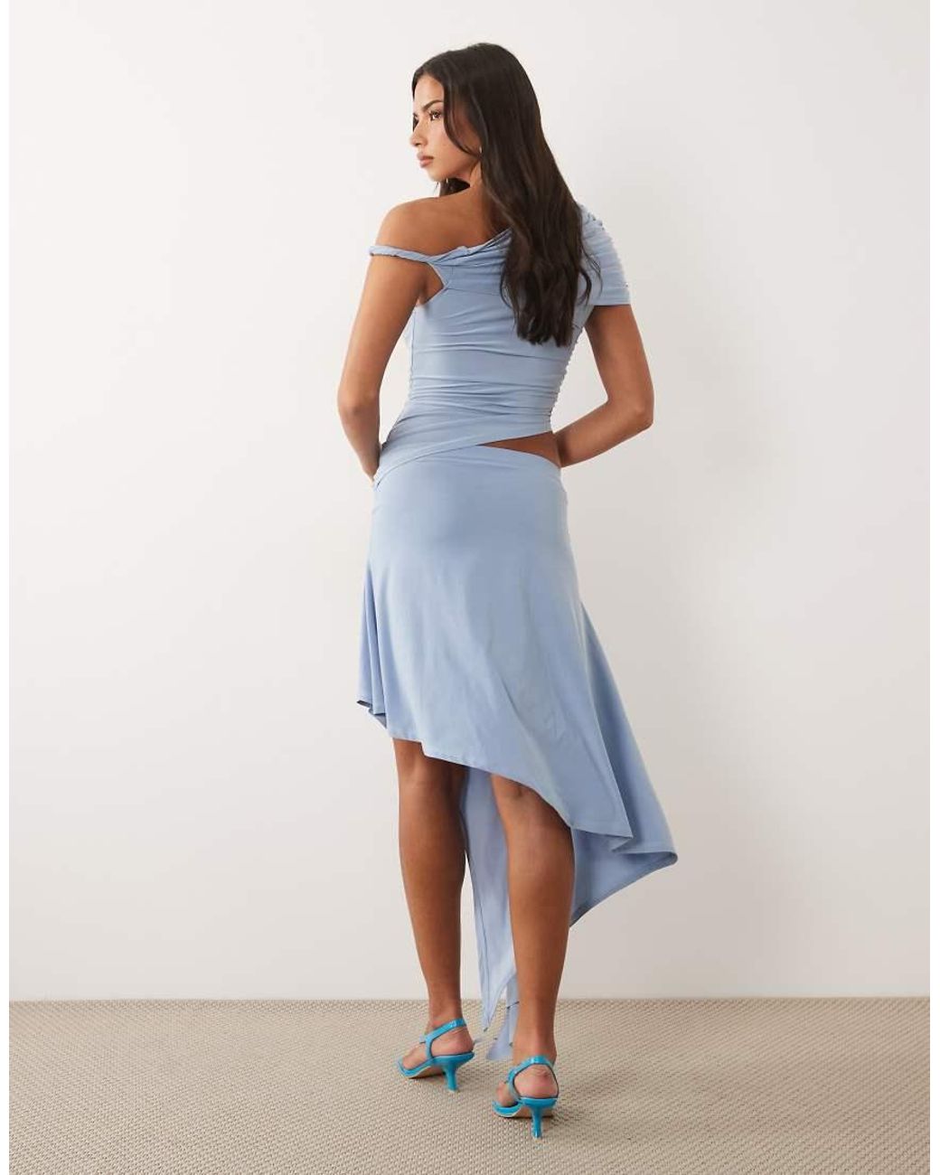 ASOS Blue Co-ord Slinky Hanky Hem Midi Skirt With Hardware