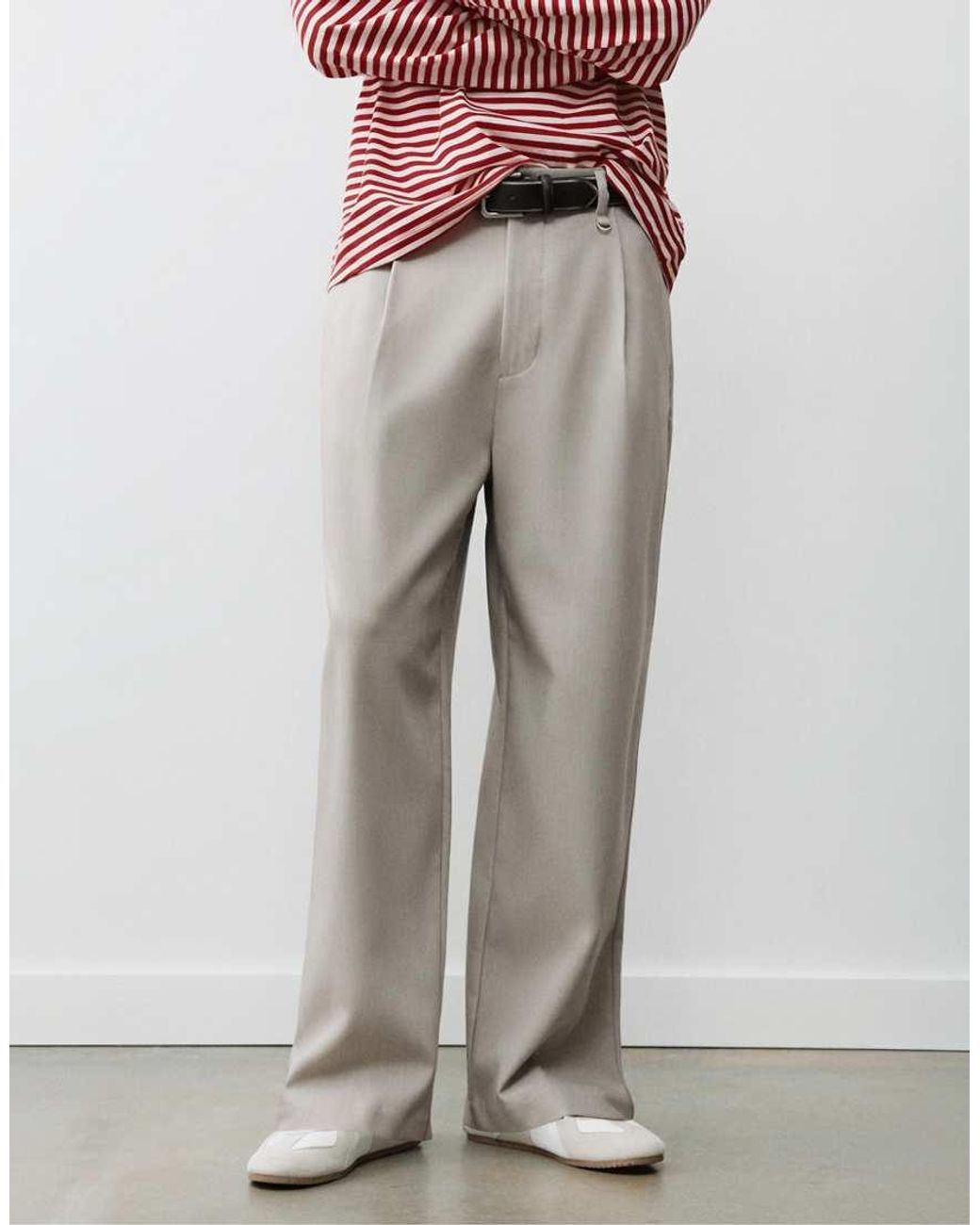 Pull&Bear Natural Tailored Darted Trousers for men