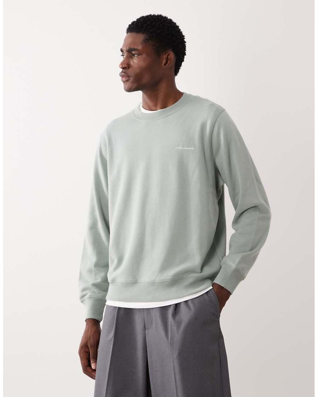 Abercrombie & Fitch Gray Script Logo Premium Sweatshirt for men