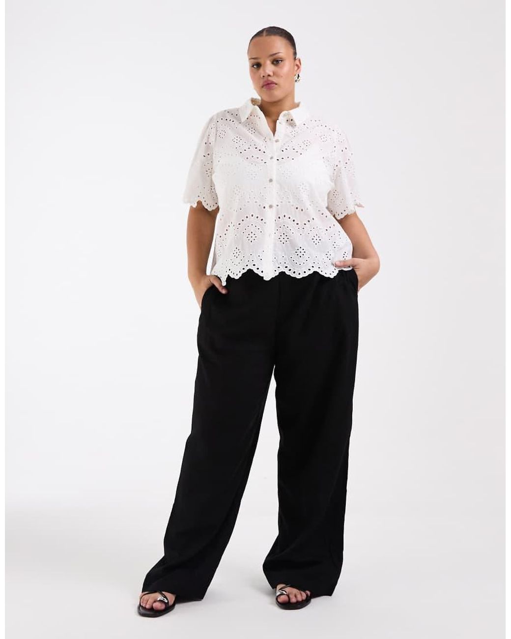 ONLY White Pointelle Short Sleeve Shirt