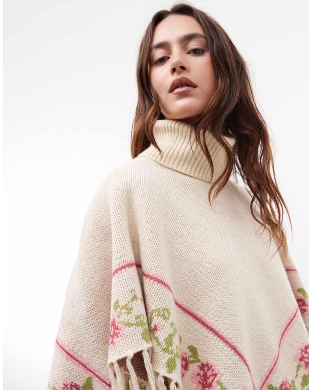 Daisy Street Multicolor Boho Poncho With Flower Graphic
