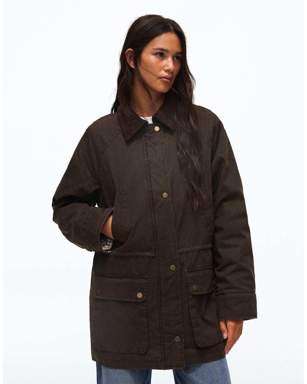 Bershka Blue Waxed Jacket With Contrast Collar