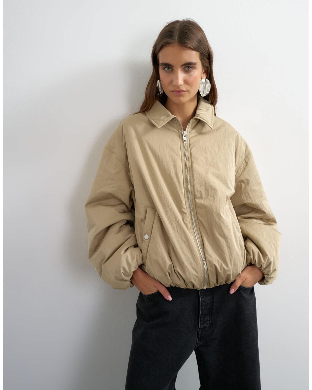 TOPSHOP White Nylon Bomber Jacket