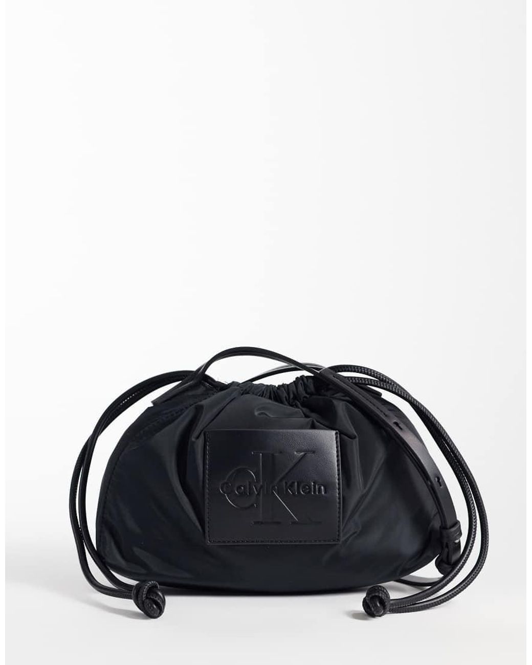 Calvin Klein Blue Nylon Drawstring Crossbody Bag With Bold Logo