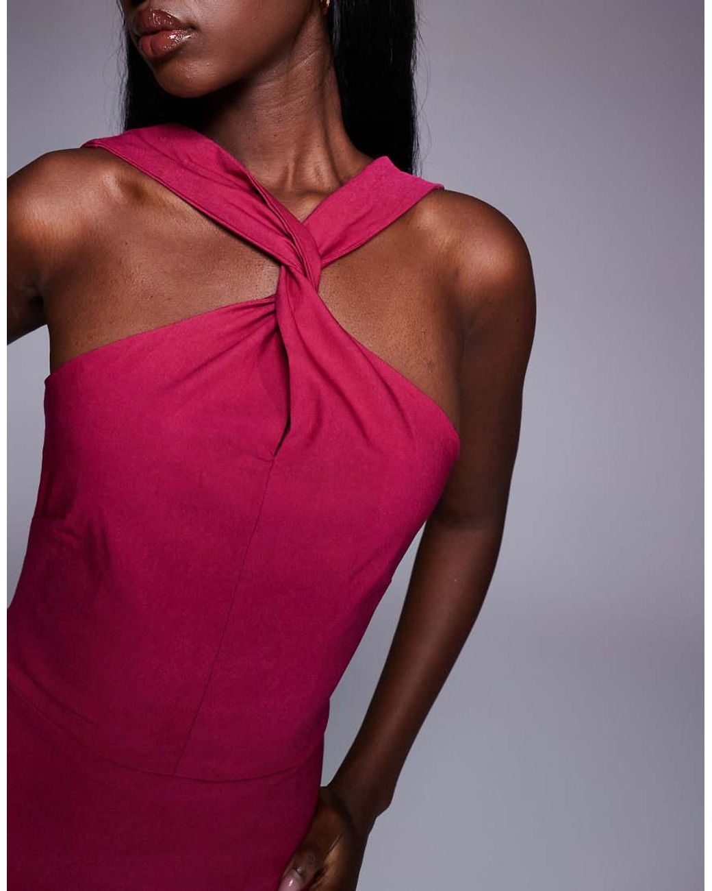 Vesper Pink Halterneck Twist Neck Maxi Dress With Side Split