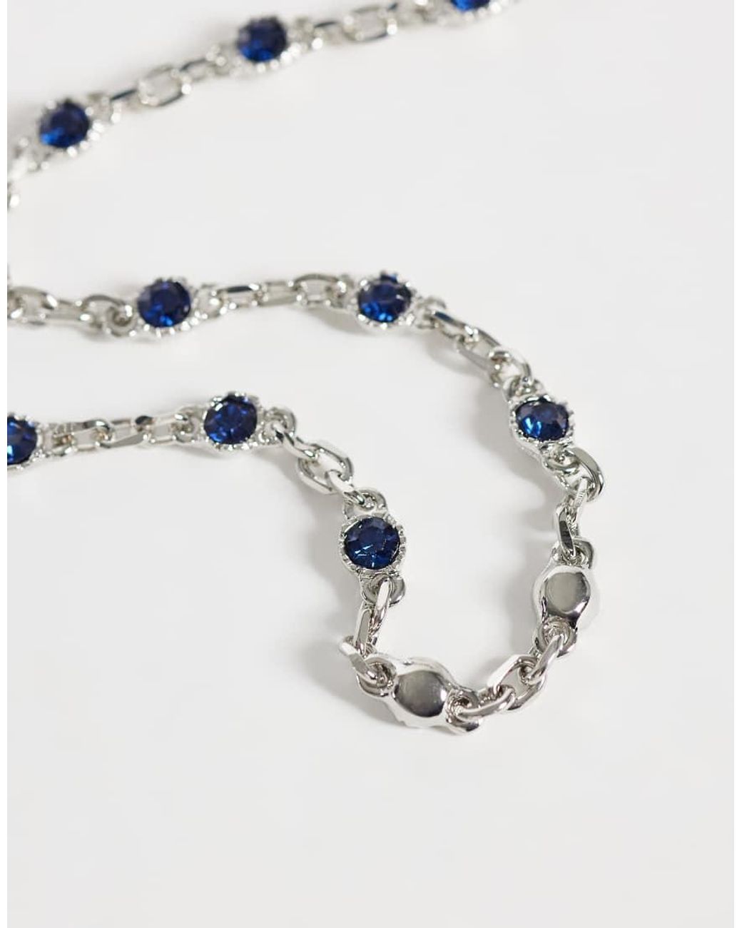 ASOS Natural Faux Sapphire Stone Chain Necklace for men