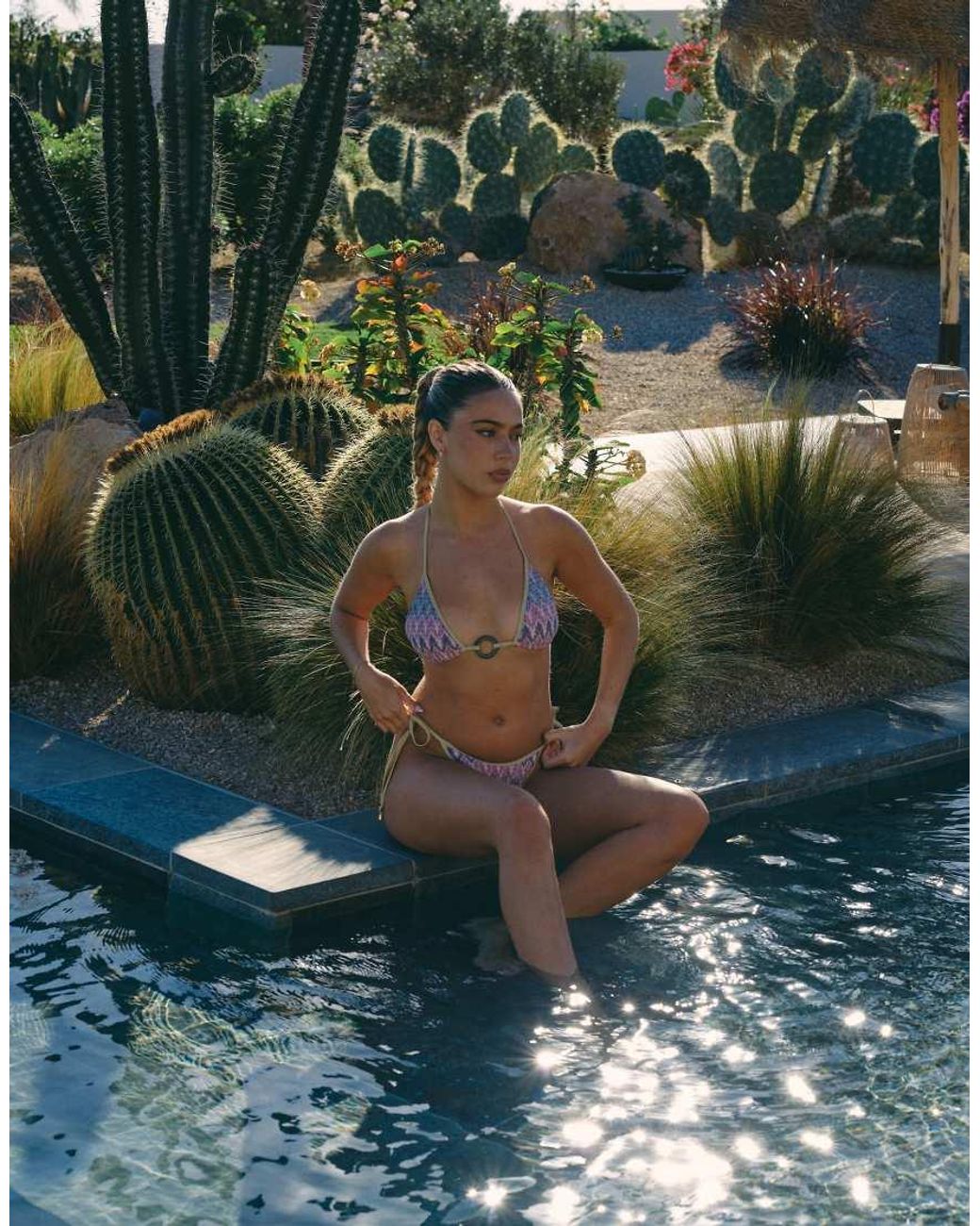 South Beach Green X Liv Silverman Chevron Knit Triangle Bikini Top
