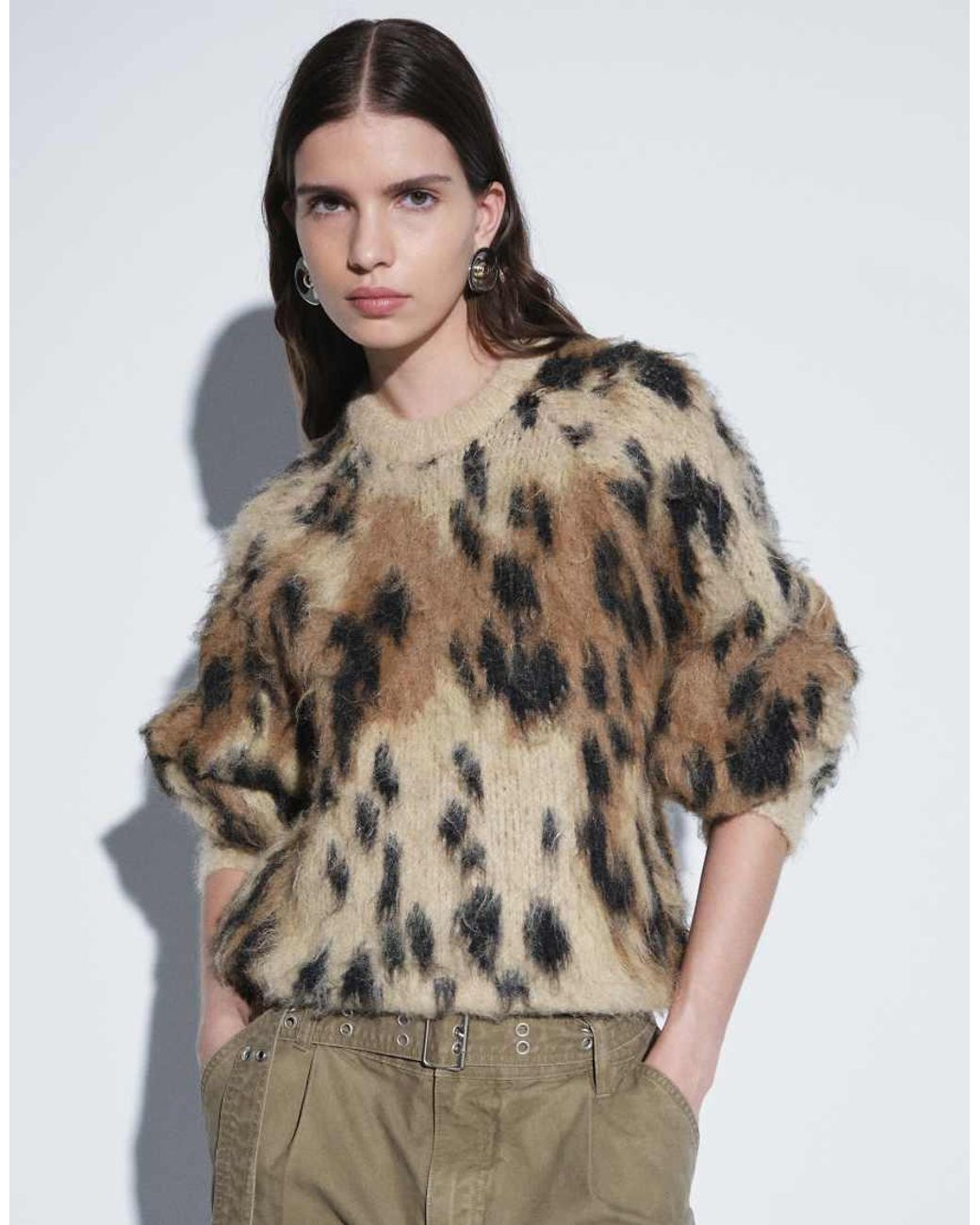 ASOS Green Leopard Brushed Crew Neck Jumper