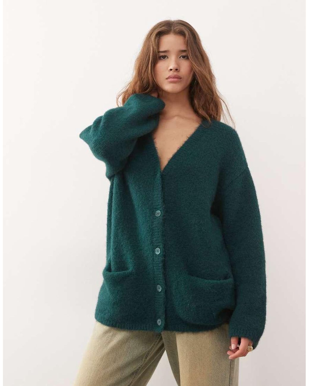 Monki 05913267 Monki Knitted Oversized Cardigan in Green | Lyst UK