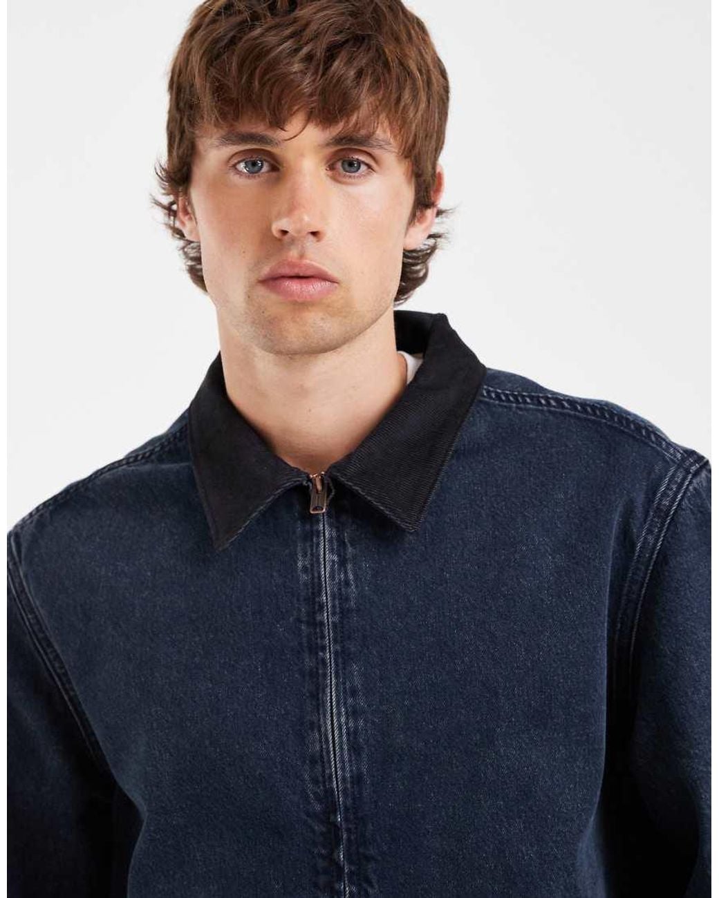 Levi's Blue Castro Denim Harrington Jacket With Contrast Collar for men